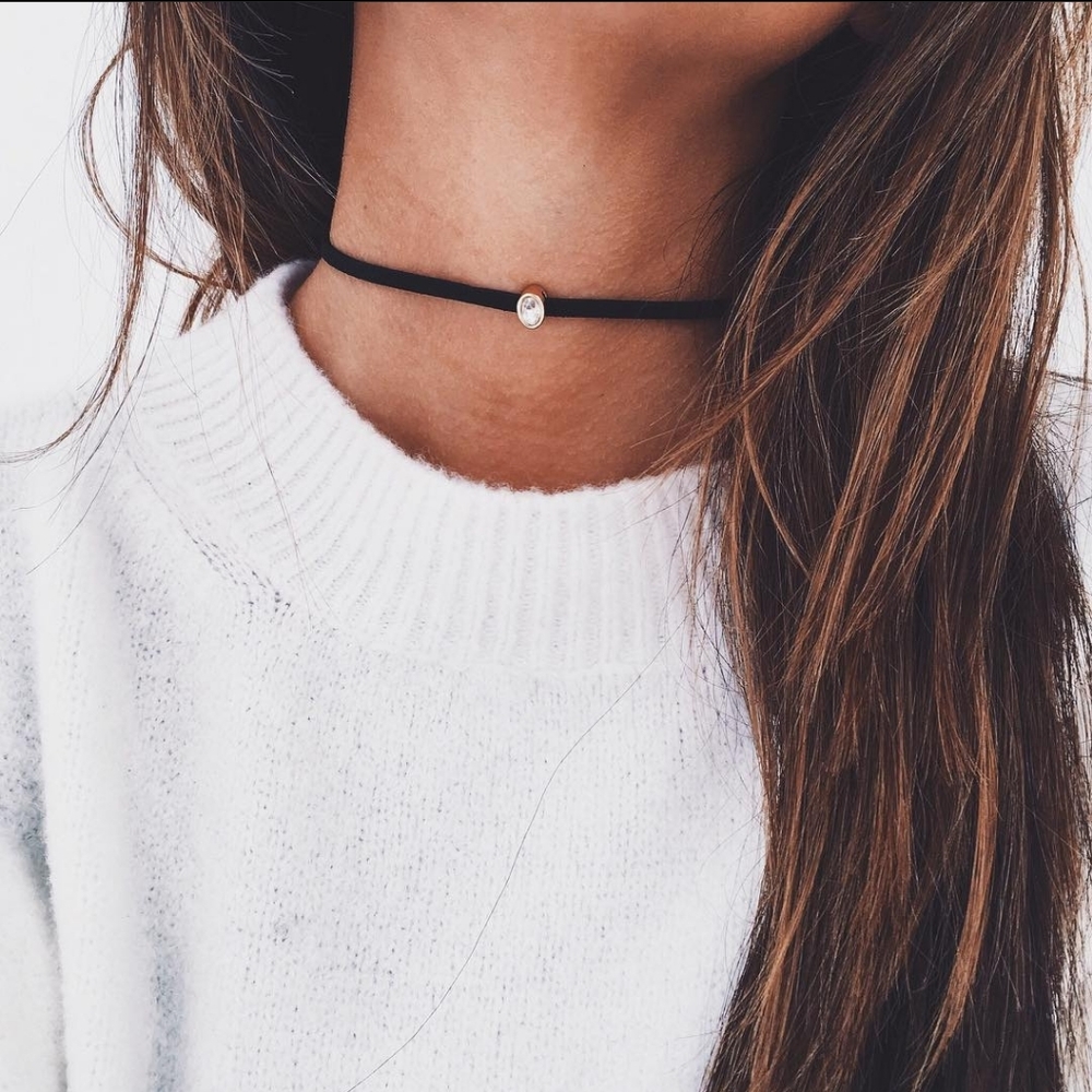 Stargaze Jewelry Deja Suede Choker Silver Gold Black Oval Zirconia Diamond